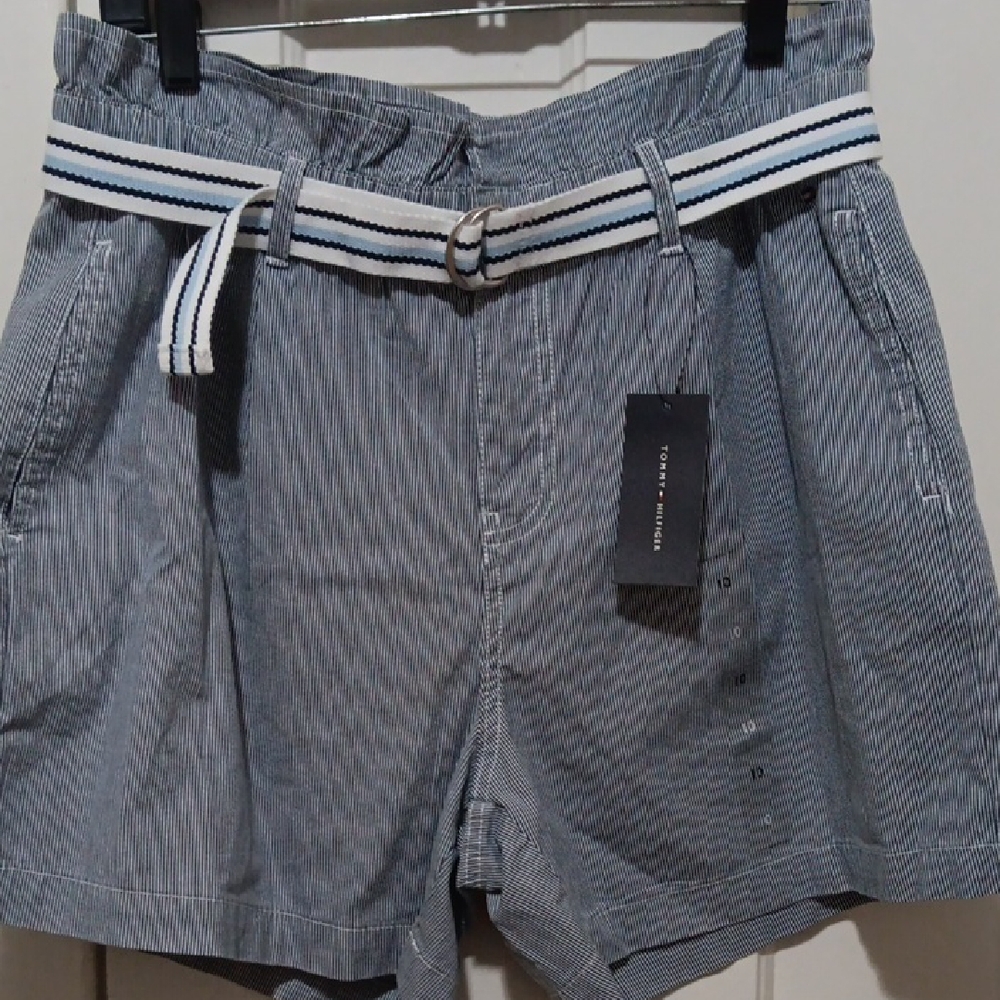 Tommy Hilfiger Navy/White Striped Cargo Shorts with Belt NWT